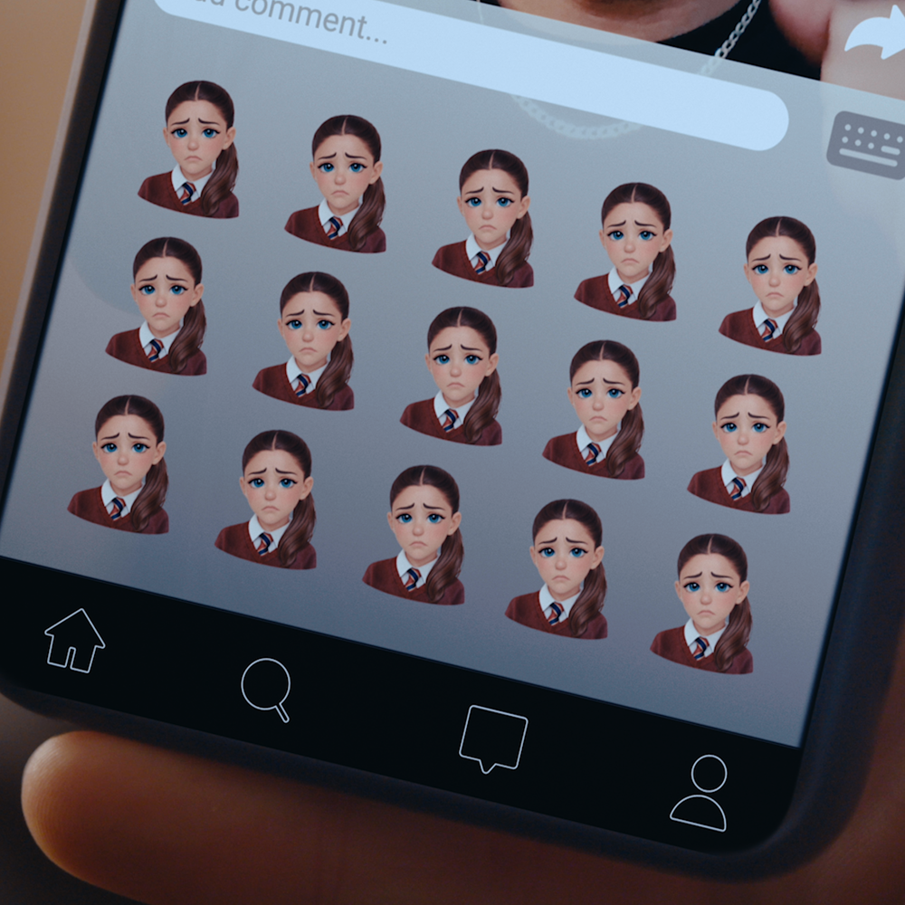 Phone screen showing emojis of a girl crying.