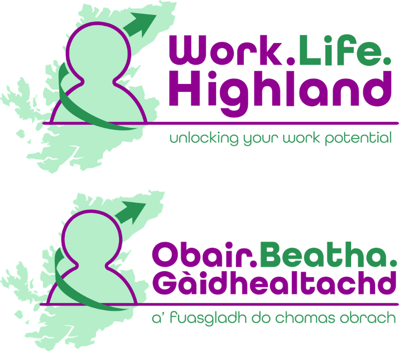 Work Life Highland logos in English and Gaelic