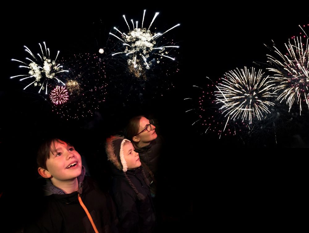 Family watching a firework display.