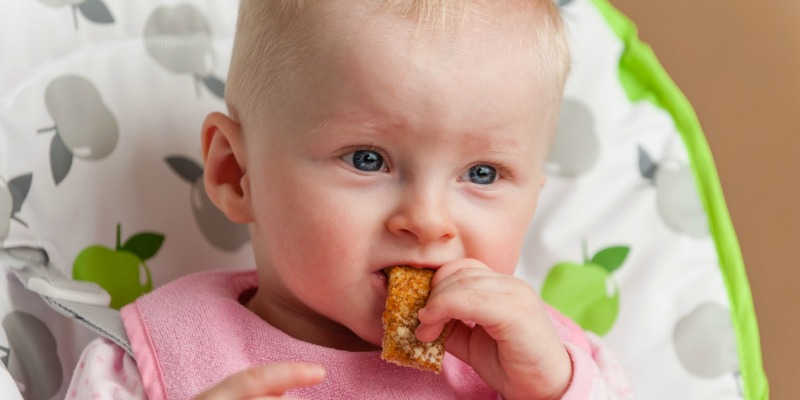 baby eating a piece of toast
