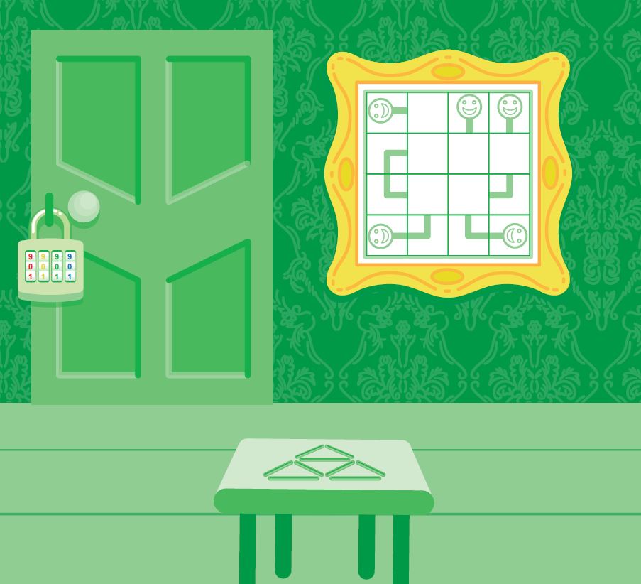 Image of a cartoon room where all of the walls and furniture are green.