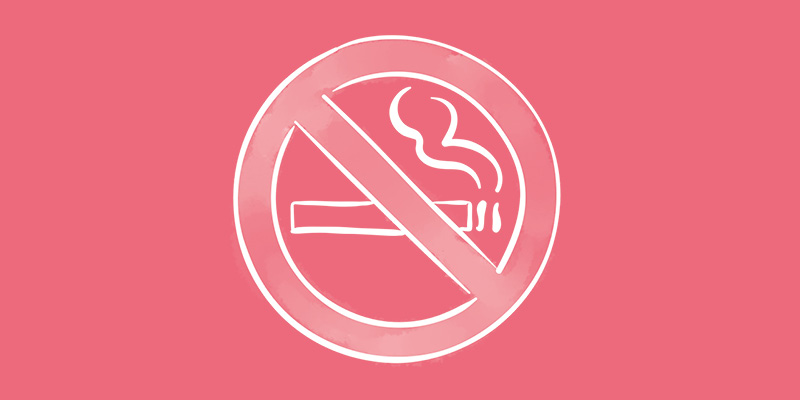 Image of an illustration of a cigarette with a stop sign in front of it, with a pink background.