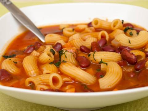 photo of bacon, bean, and pasta soup