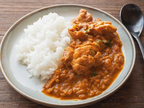 Chicken curry and rice on a plate