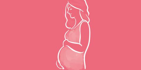 Image of an illustration of an expecting mother with a pink background.